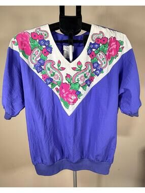 Remo of California Vintage Floral 80's or 90's Color Block Parachute Top Size L